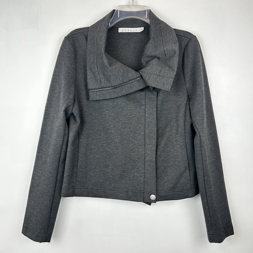 209 WST Jacket Womens M Gray Full-Zip Blazer Moto Style Capsule Minimalist